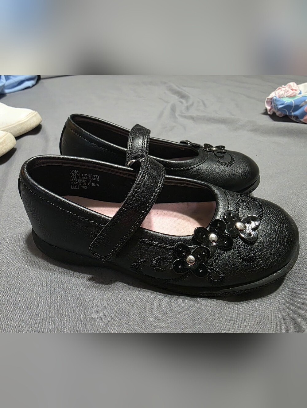 Rachel Black Mary Jane Dress Shoes with Floral Studs